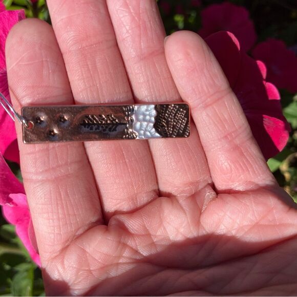 Bohemian Dangling Earrings Engraved Mountain Scape Rose Gold Tone White Black - Picture 4 of 6